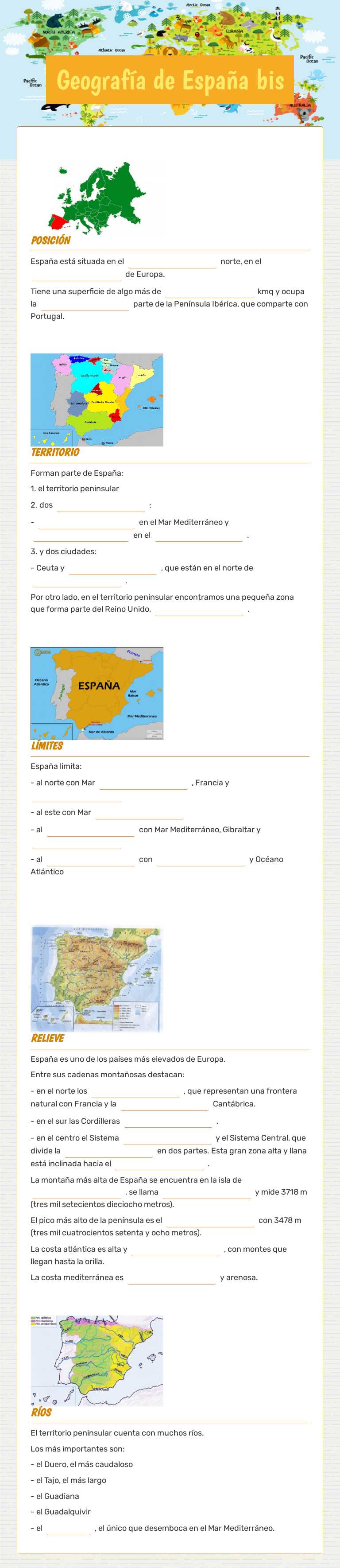 Geografía de España bis worksheet preview image