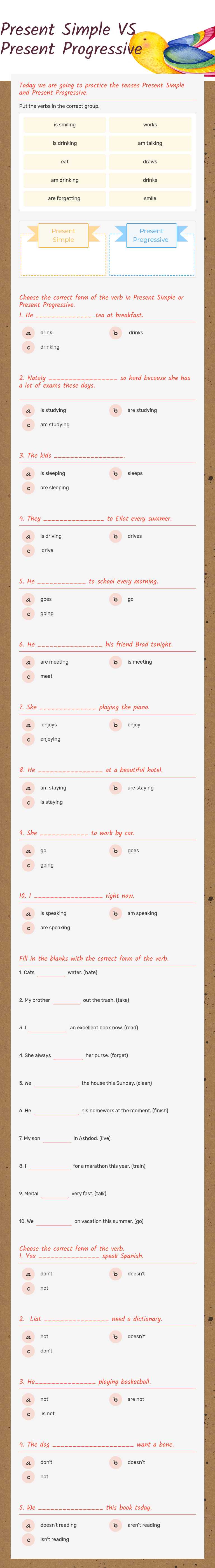 Present Simple VS Present Progressive worksheet preview image