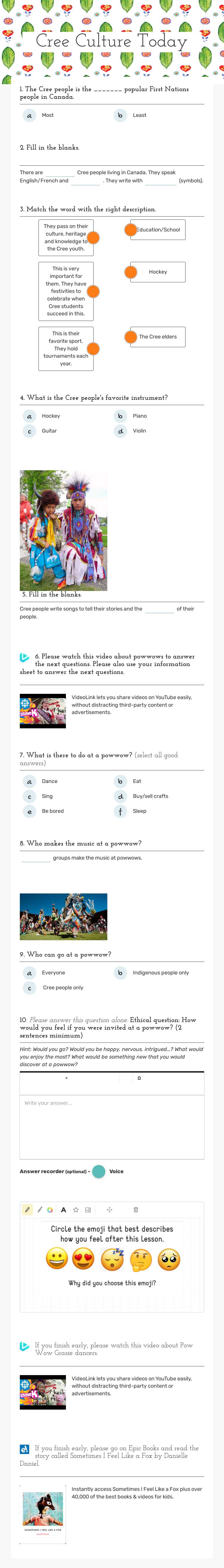 Cree Culture Today Grade 4 worksheet preview