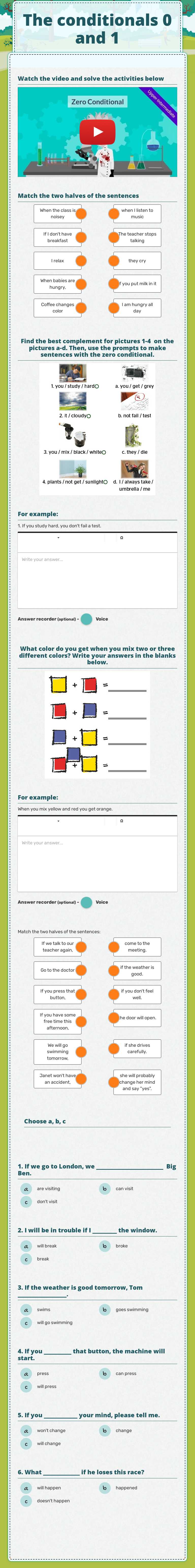 The conditionals 0 and 1 Other worksheet preview