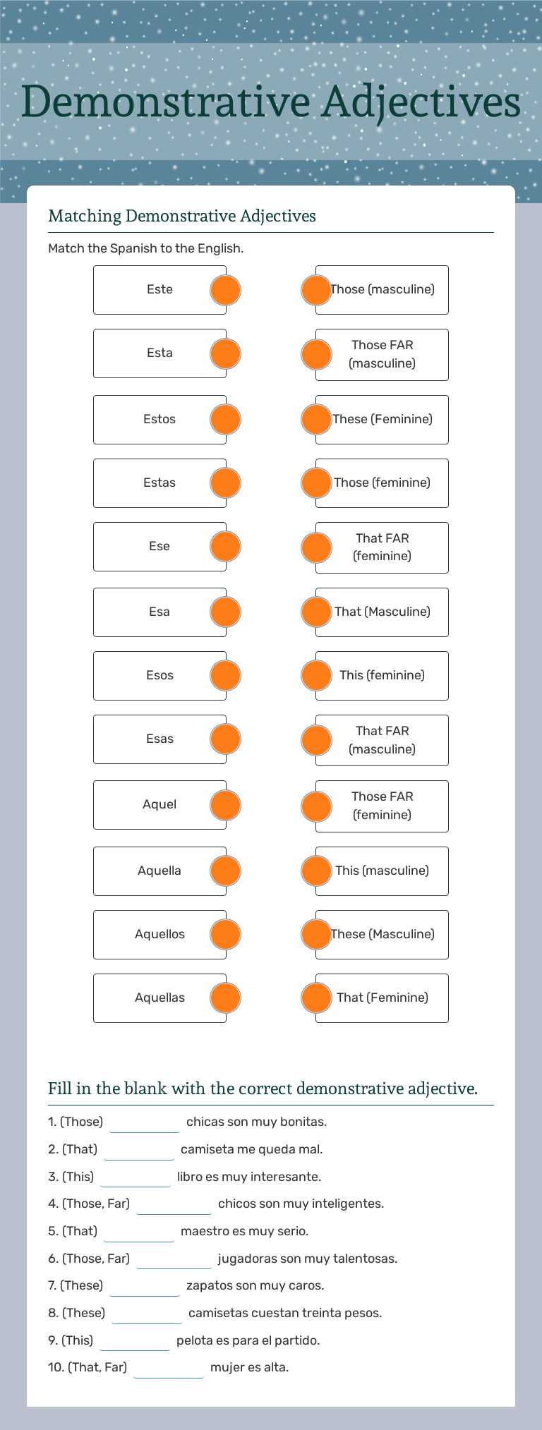 Demonstrative Adjectives worksheet preview image