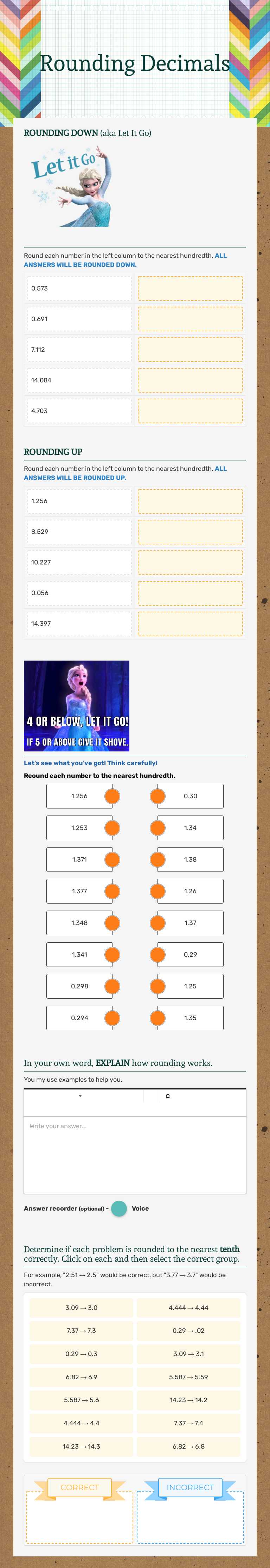 Rounding Decimals Grade 6 worksheet preview