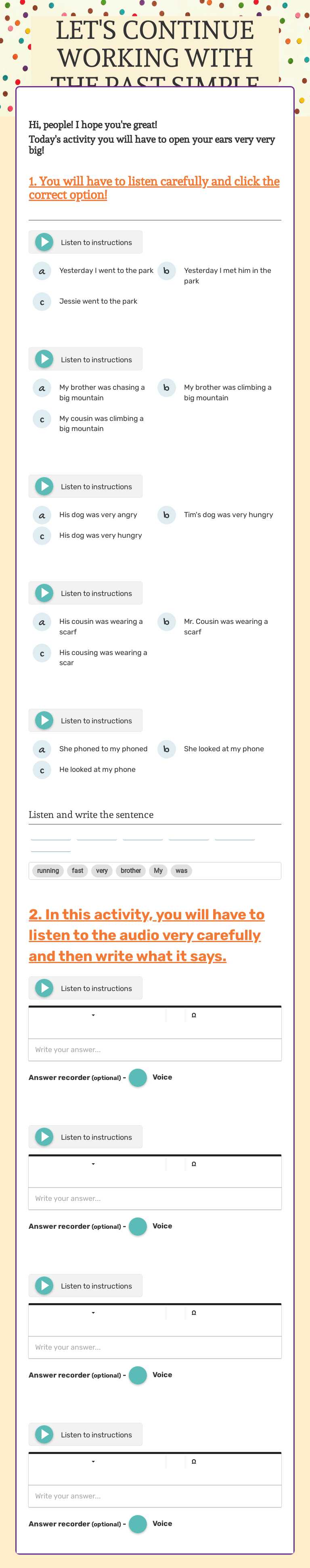 LET'S CONTINUE WORKING WITH THE PAST SIMPLE worksheet preview image