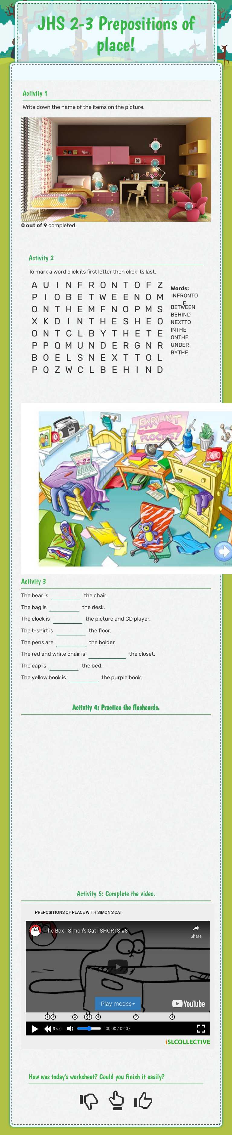 JHS 2-3 Prepositions of place! worksheet preview image