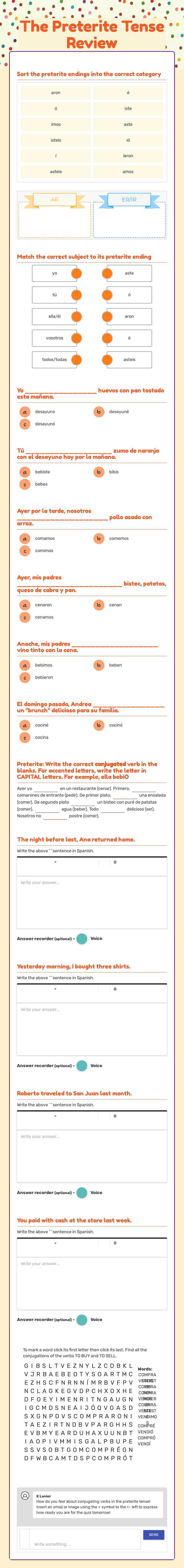 The Preterite Tense Review worksheet preview image