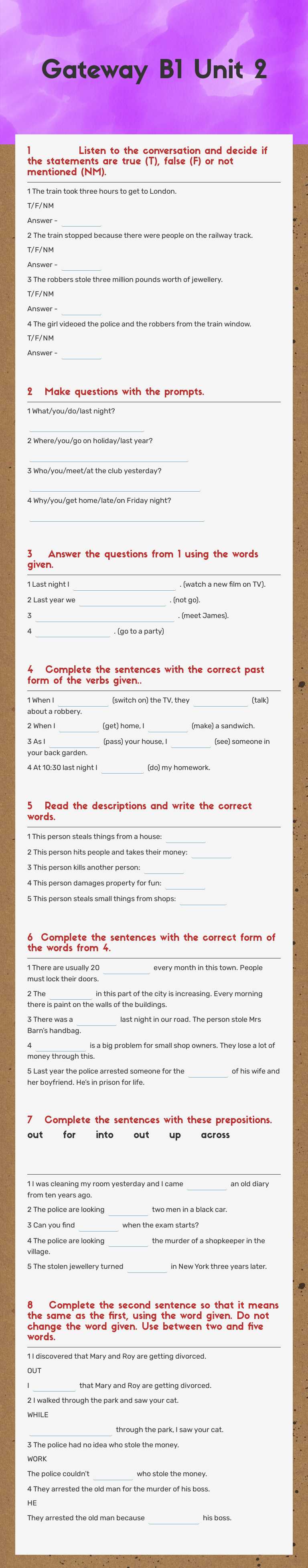 Gateway B1 Unit 2 Grade 6 worksheet preview