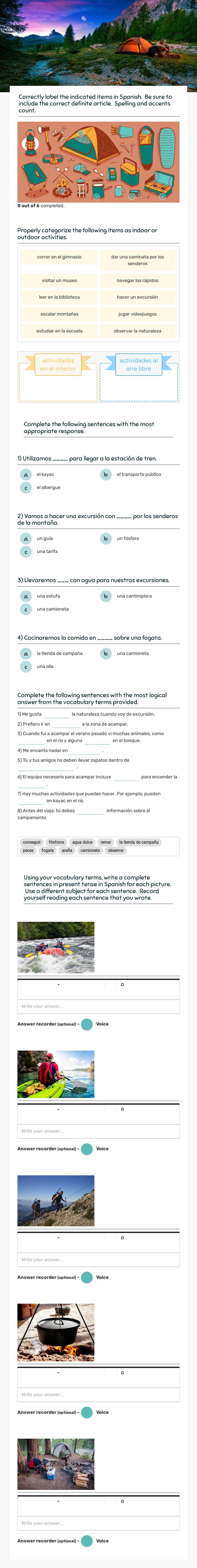 A Acampar worksheet preview image