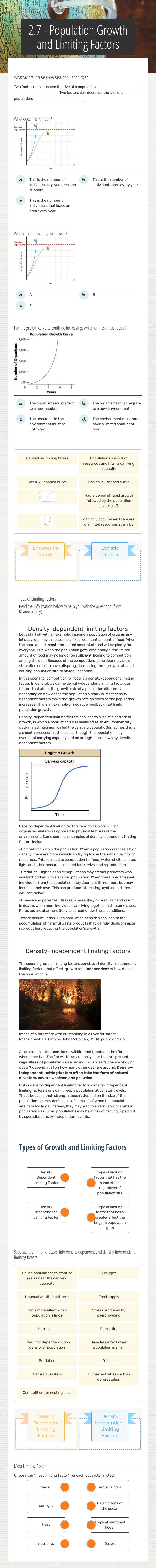 2.7 - Population Growth and Limiting Factors worksheet preview image