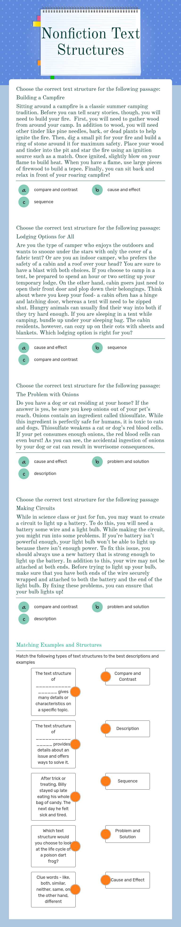 Nonfiction Text Structures worksheet preview image