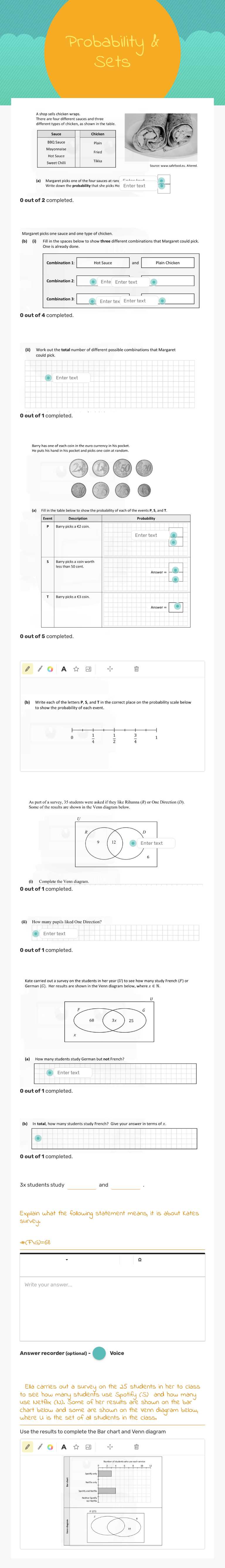 Probability & Sets worksheet preview image