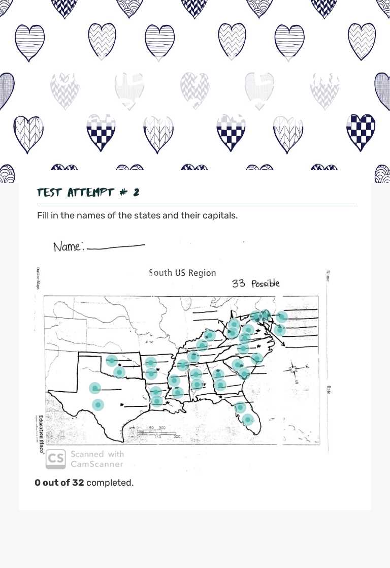 Southern States and Capitals Test 2 worksheet preview image