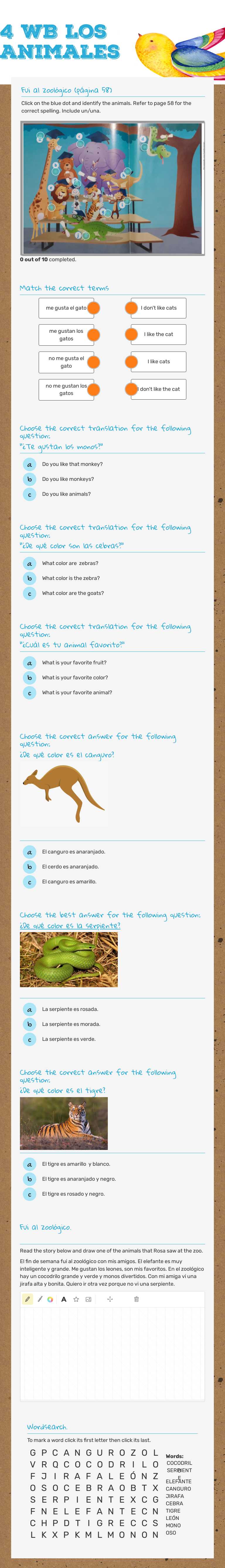 4 WB Los Animales worksheet preview image