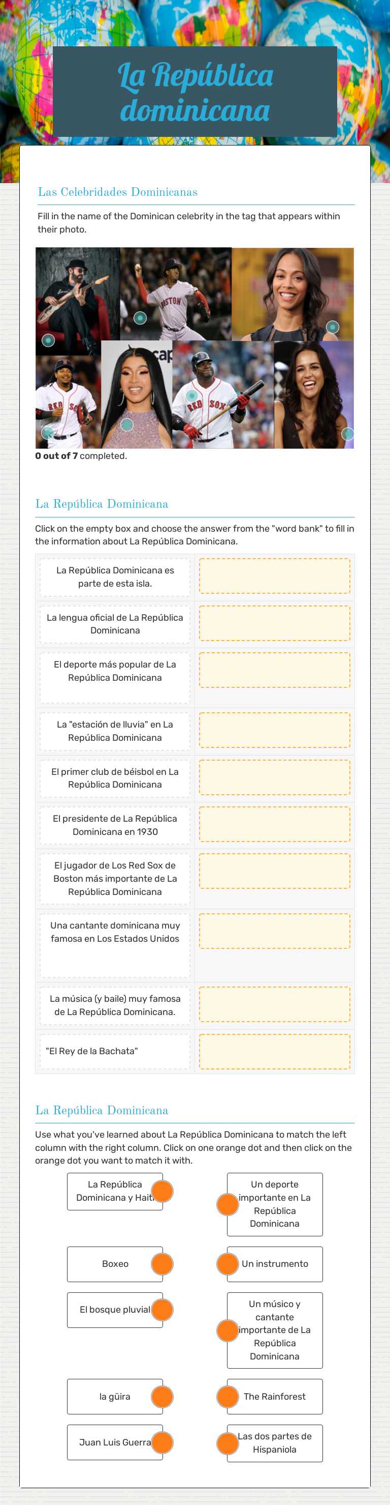 La República dominicana Grade 7 worksheet preview