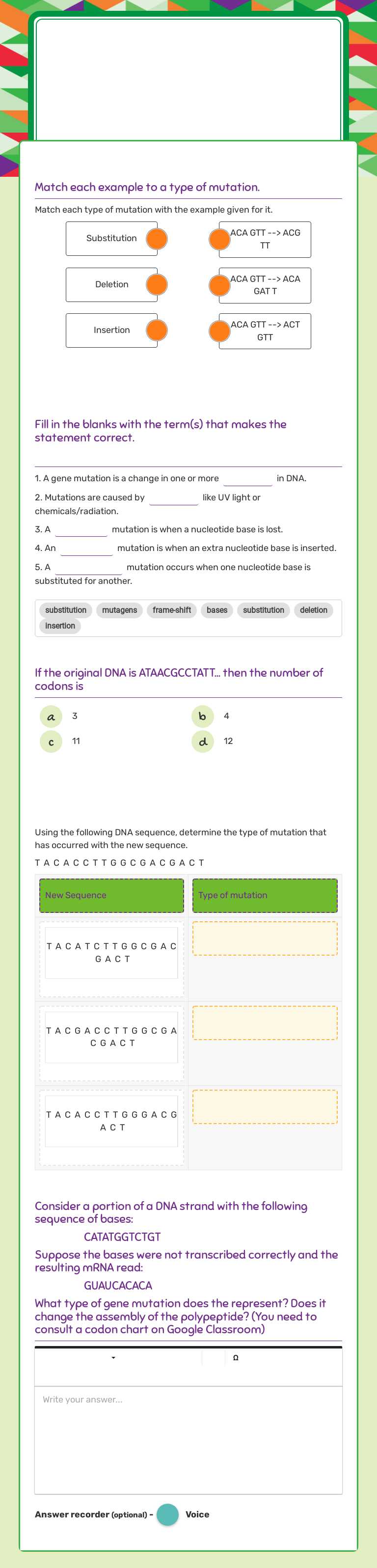 genetic Mutations worksheet preview image