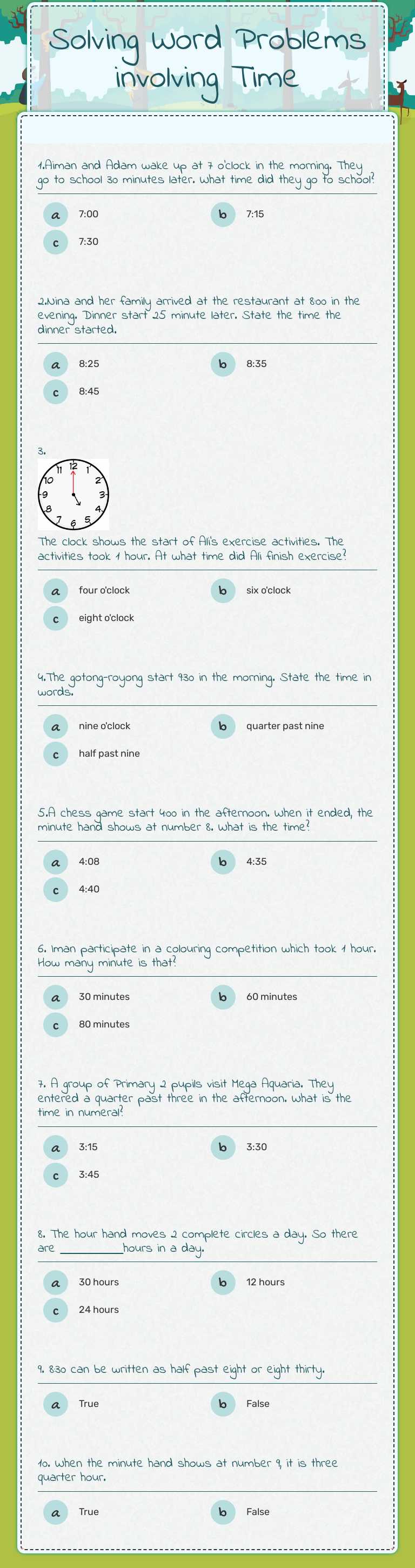 Solving Word Problems involving Time worksheet preview image