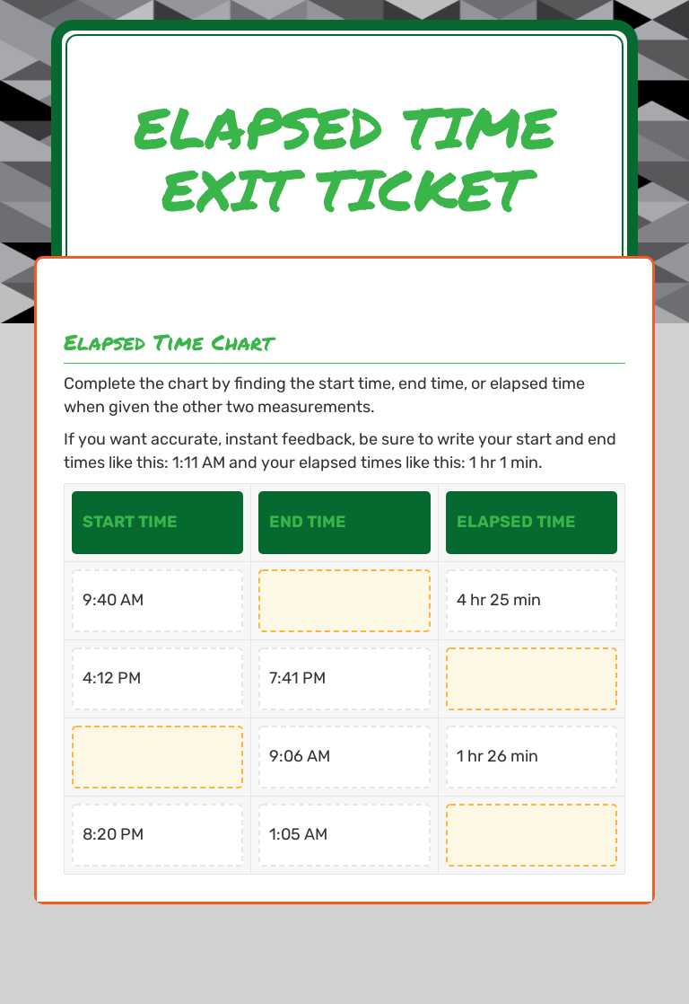 Elapsed Time 
Exit Ticket worksheet preview image