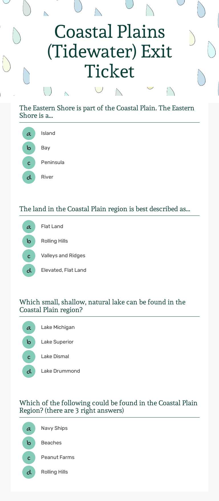 Coastal Plains (Tidewater) Exit Ticket worksheet preview image