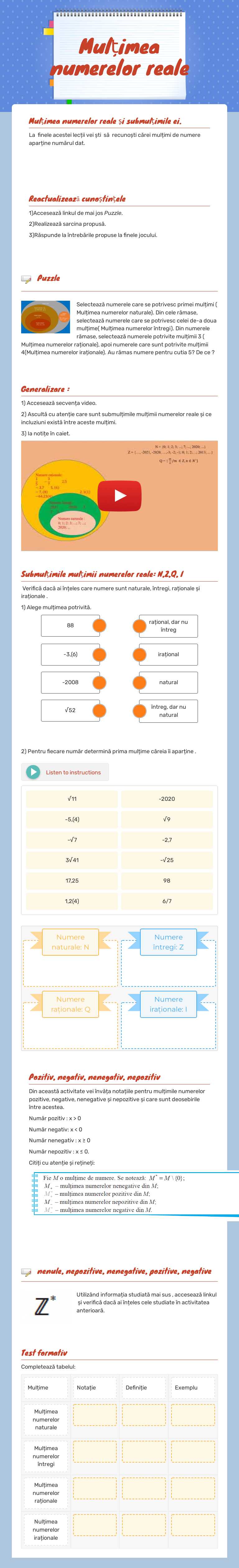 Mulțimea numerelor  reale Grade 8 worksheet preview