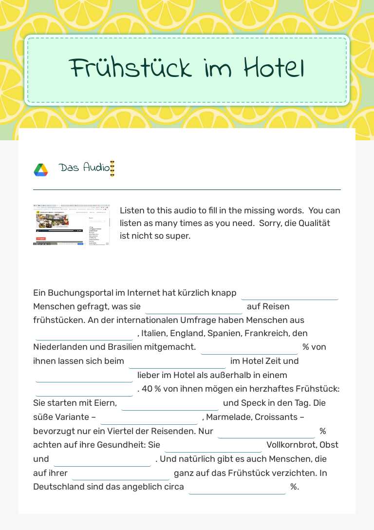 Frühstück im Hotel worksheet preview image