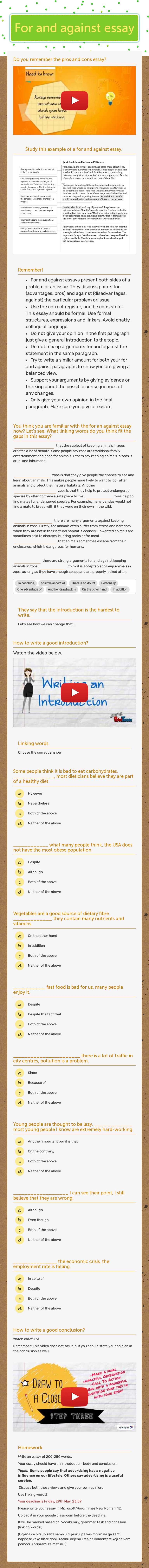 For and against essay worksheet preview image