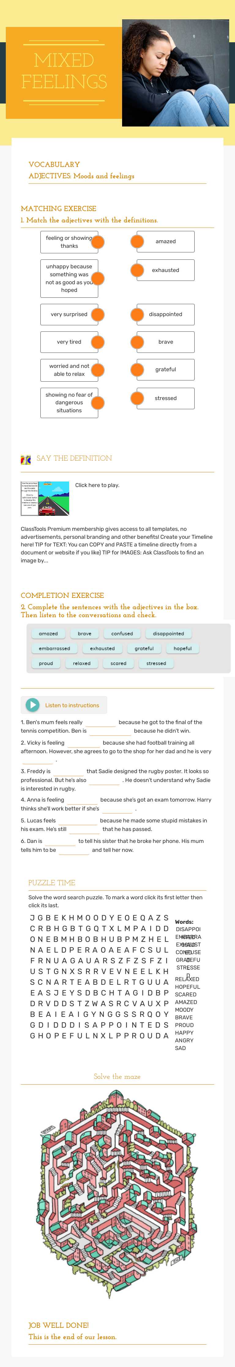 MIXED FEELINGS worksheet preview image