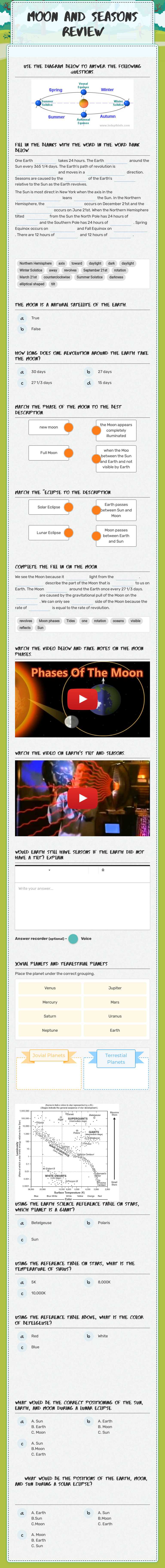 Moon and Seasons Review worksheet preview image