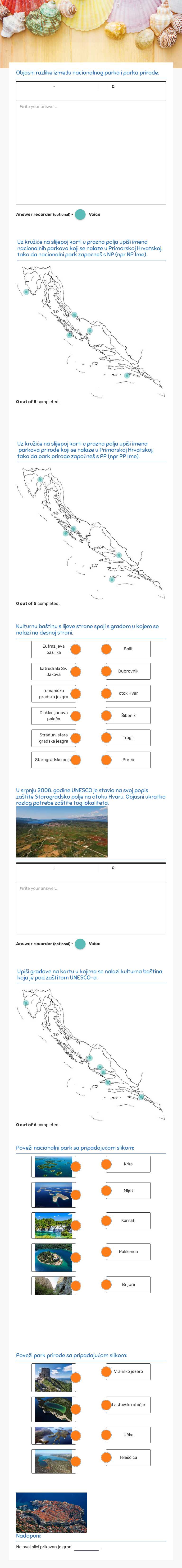 Prirodna i kulturna baština primorske hrvatske Grade 8 worksheet preview