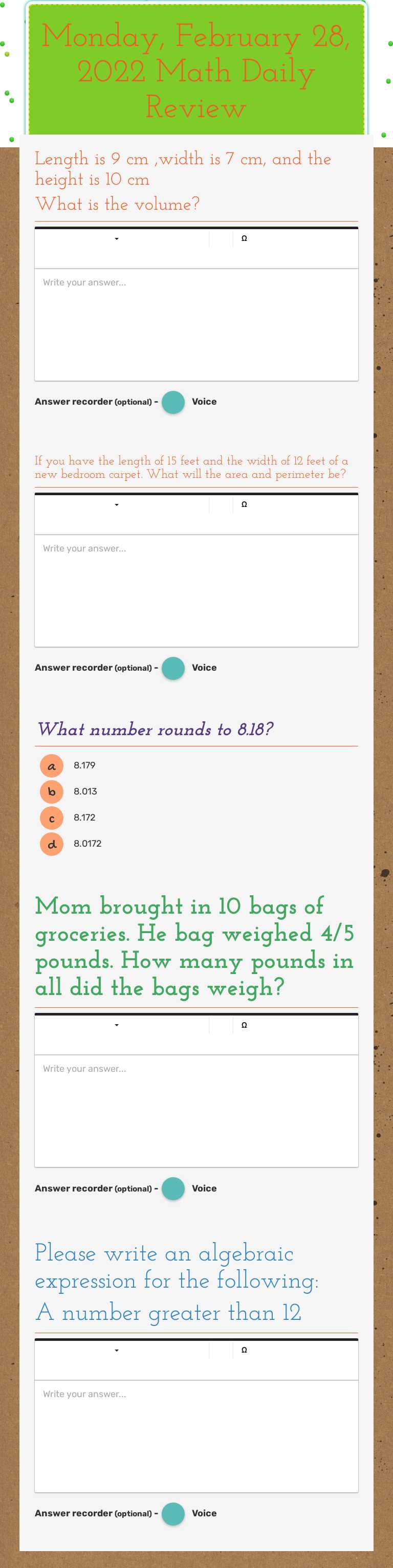 Monday, February 28, 2022 Math Daily Review worksheet preview
