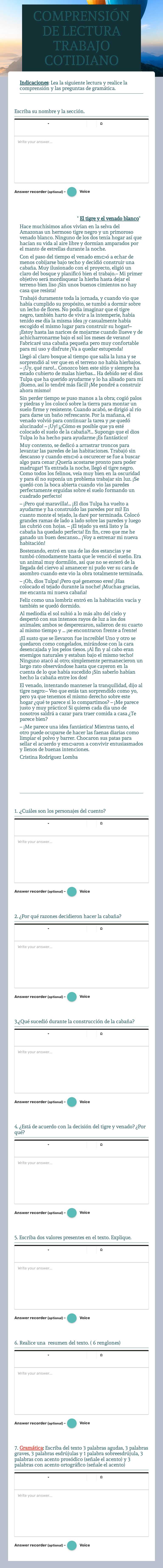 COMPRENSIÓN DE LECTURA   
 TRABAJO COTIDIANO Grade 5 worksheet preview