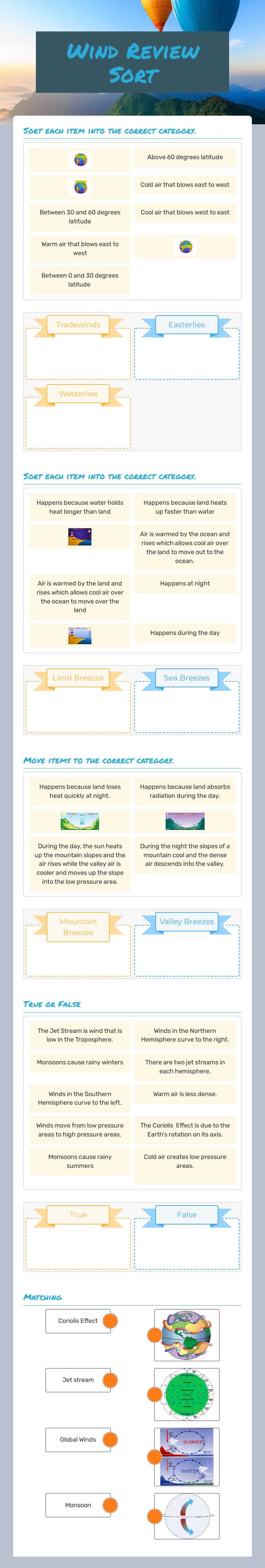 Wind Review Sort Grade 7 worksheet preview