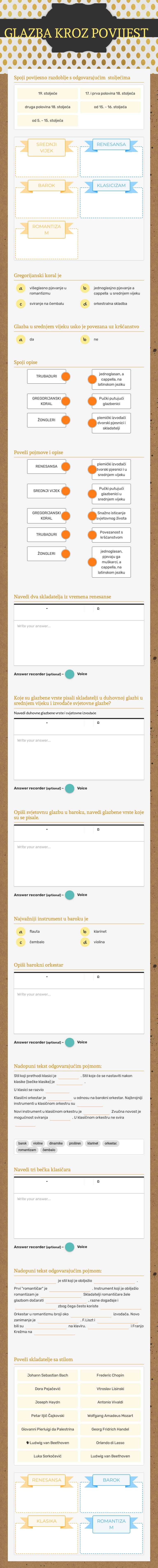 GLAZBA KROZ POVIJEST Grade 8 worksheet preview