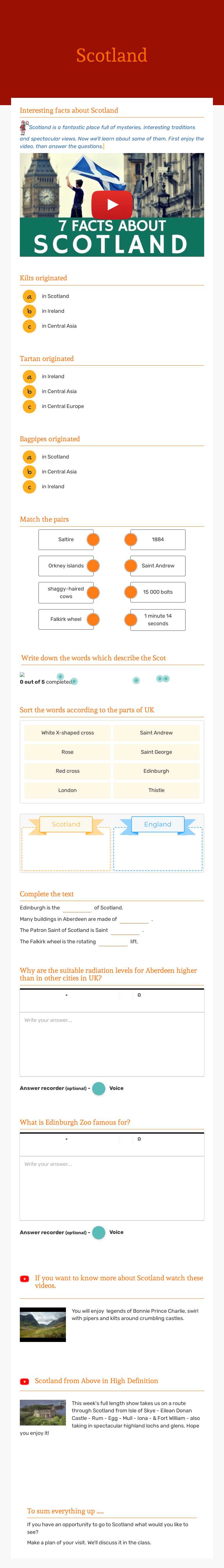 Scotland worksheet preview image