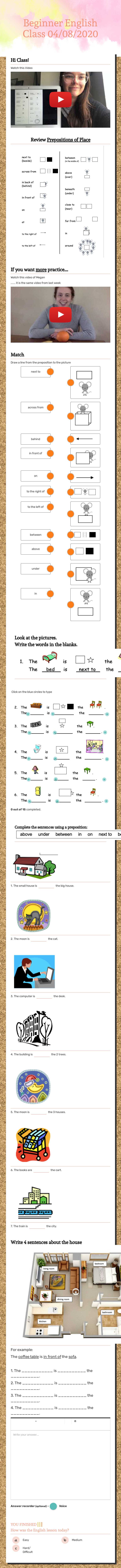 Beginner English Class  04/08/2020 worksheet preview image