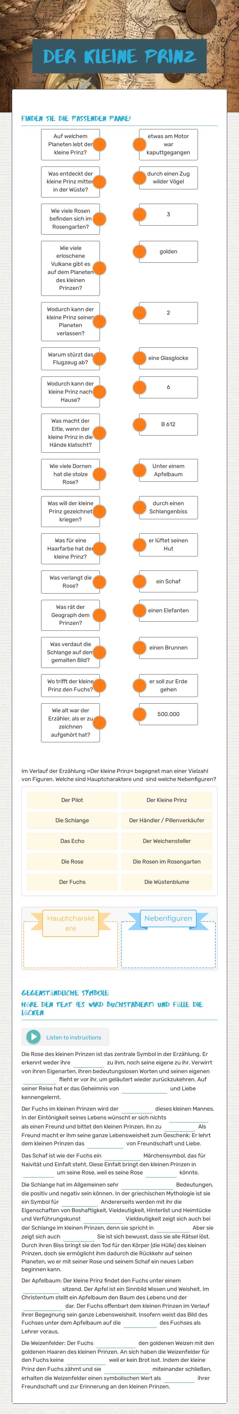 Der Kleine Prinz worksheet preview image