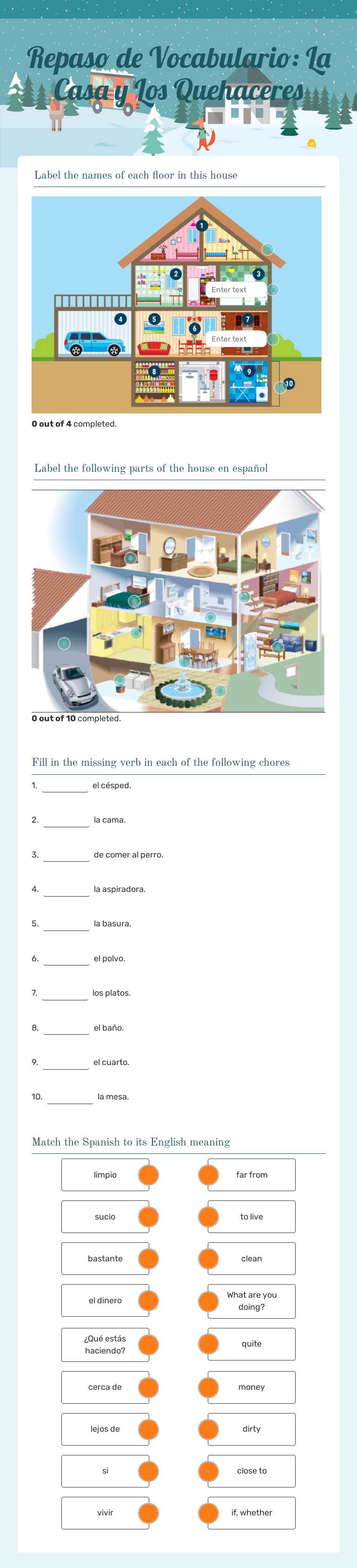 Repaso de Vocabulario: 
La Casa y Los Quehaceres Grade 8 worksheet preview