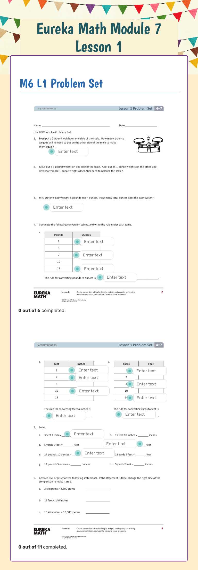Eureka Math Module 7 Lesson 1 worksheet preview image