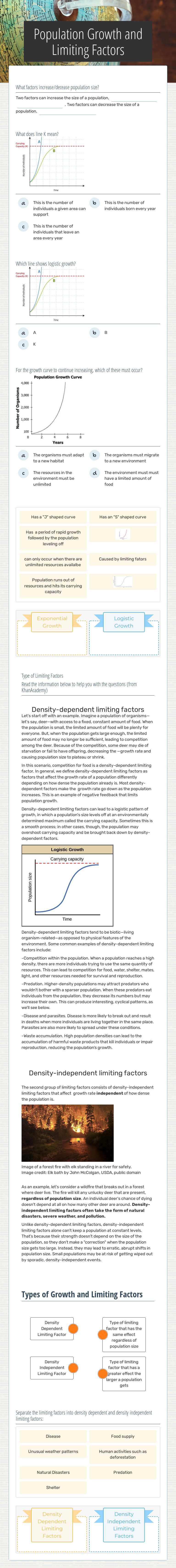 Population Growth and Limiting Factors Grade 10 worksheet preview
