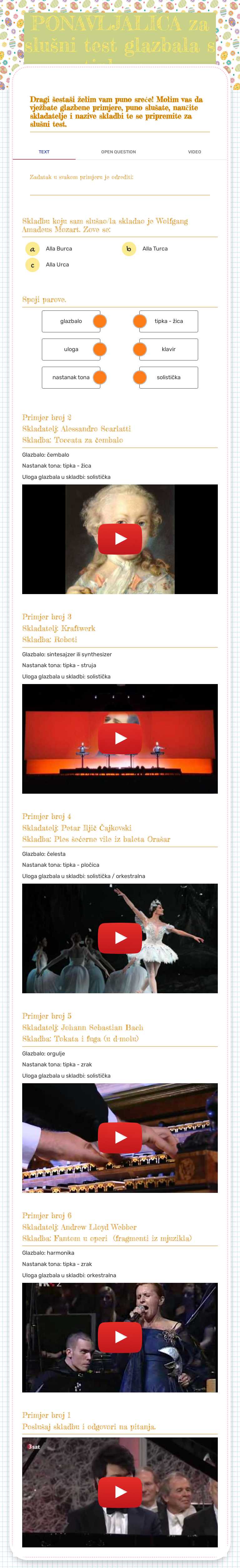 PONAVLJALICA za slušni test glazbala s tipkama worksheet preview image