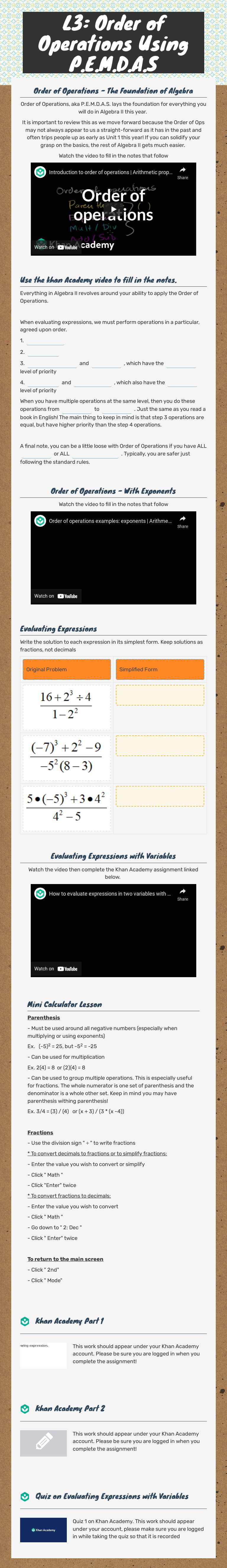 L3: Order of Operations        Using P.E.M.D.A.S worksheet preview image