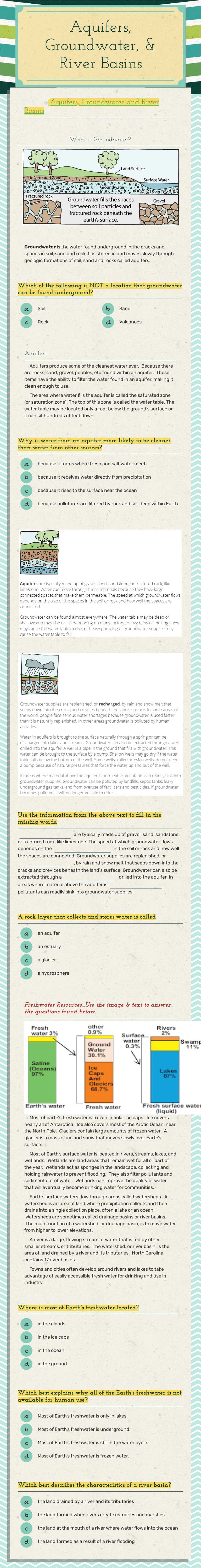 Aquifers, Groundwater,                 &     
     River Basins worksheet preview image