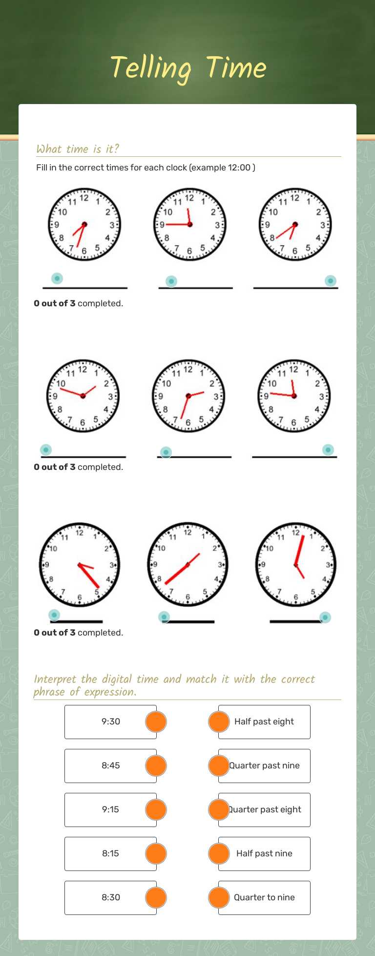 Telling Time Grade 2 worksheet preview
