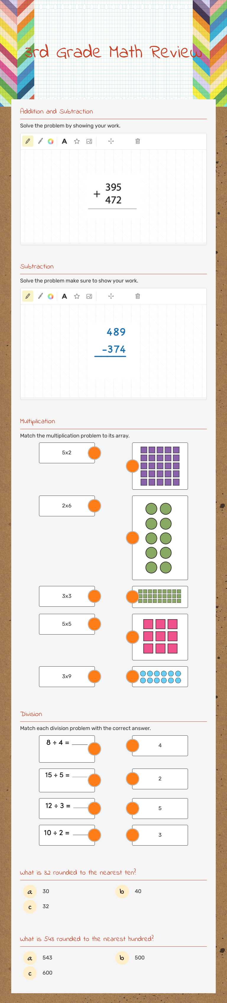 3rd Grade Math Review worksheet preview image