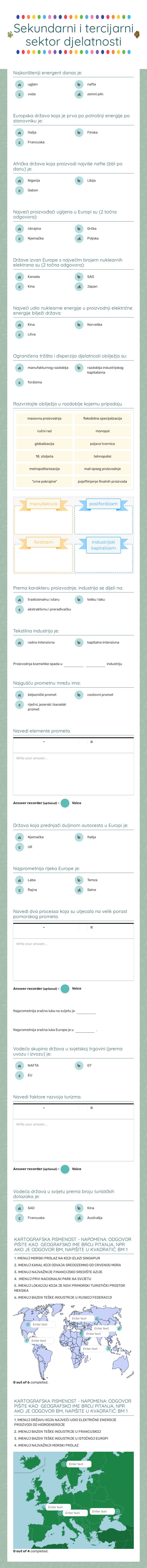 Sekundarni i tercijarni sektor djelatnosti worksheet preview image