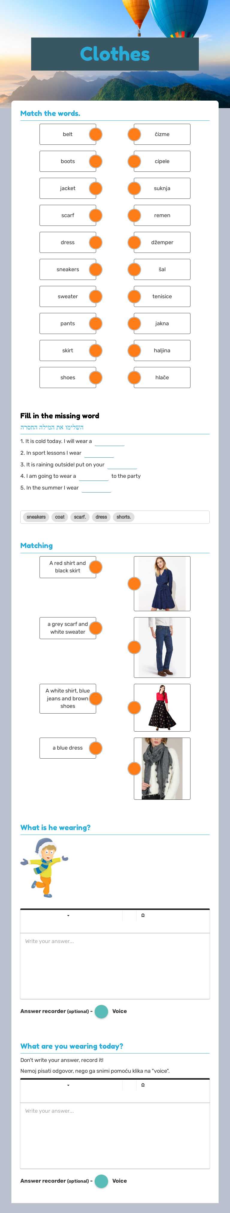Clothes worksheet preview image