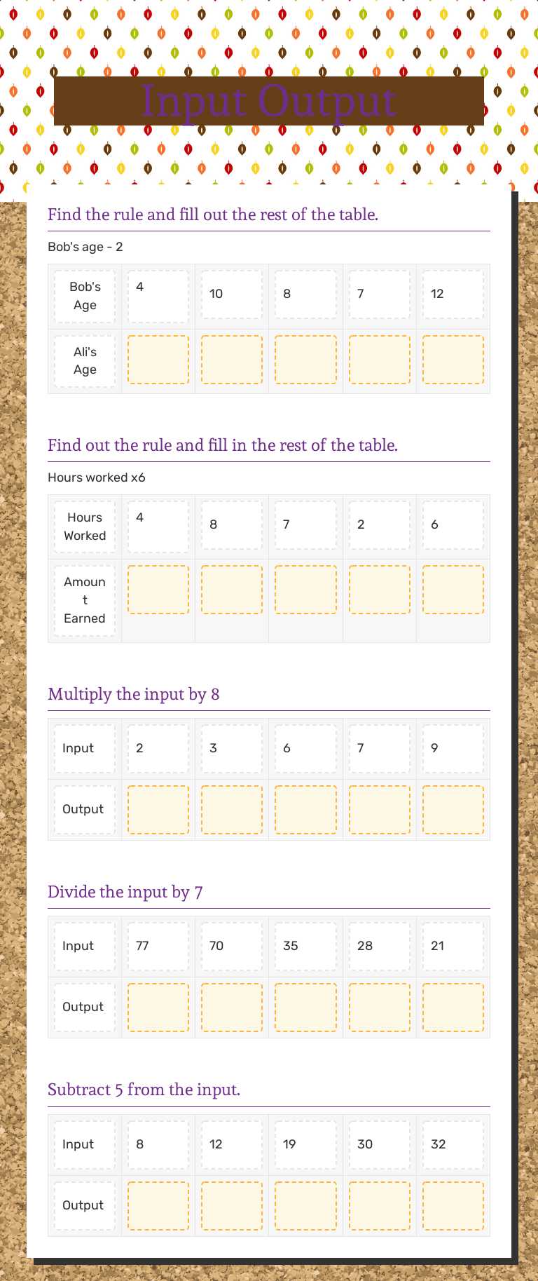 Input Output by Meggan Starr | Interactive Worksheet | Wizer.me