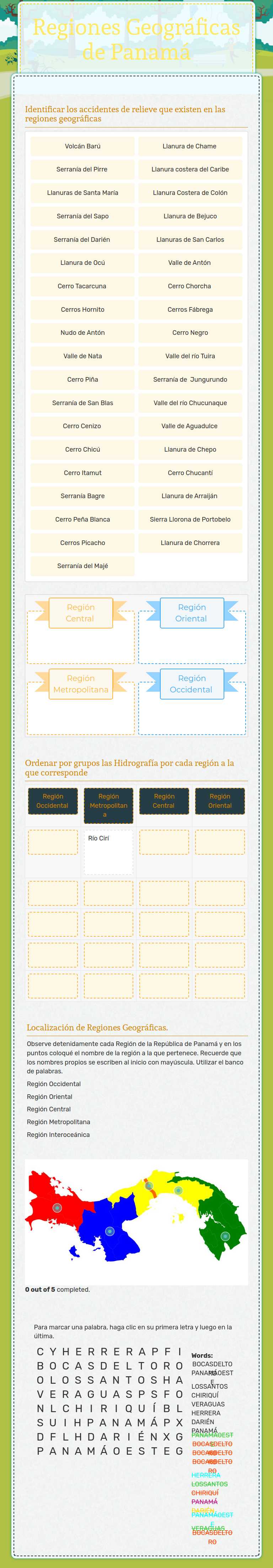 Regiones Geográficas de Panamá worksheet preview image
