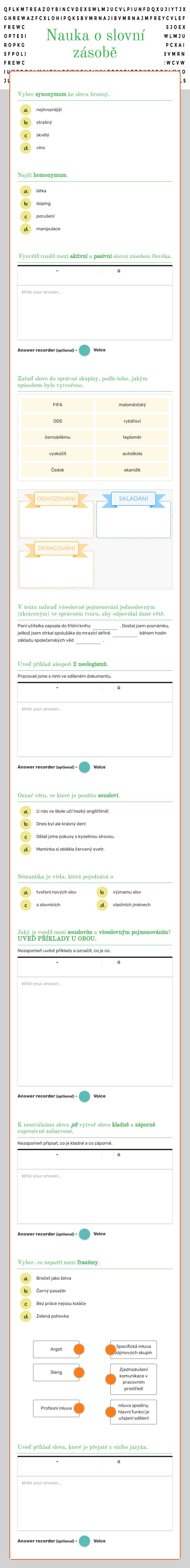 Nauka o slovní zásobě worksheet preview image