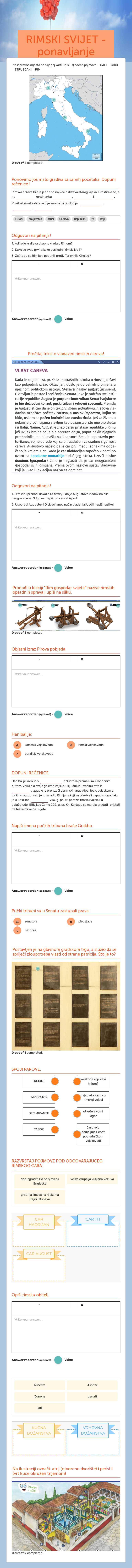 RIMSKI SVIJET -ponavljanje (20.5.) worksheet preview image