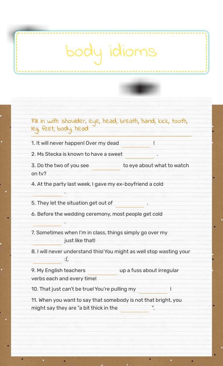 body idioms worksheet preview image
