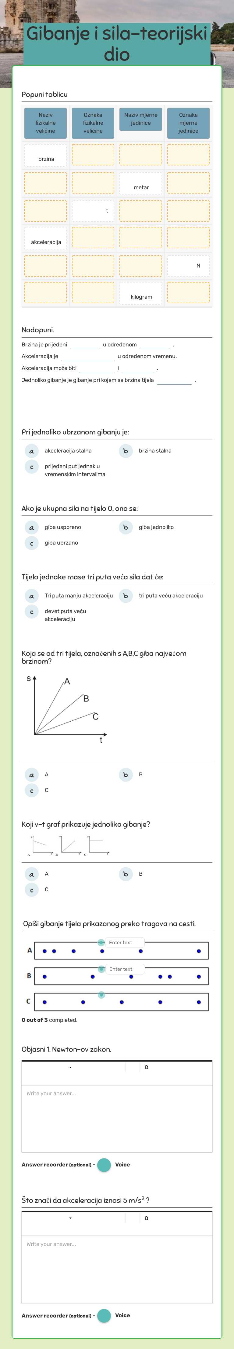 Gibanje i sila-teorijski dio worksheet preview image